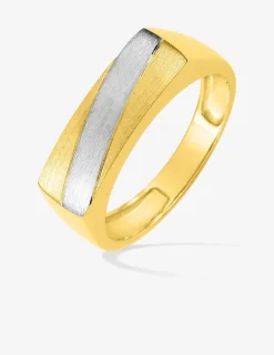 Chevalière plateau rectangle brossé plaqué or et rhodium SO OR