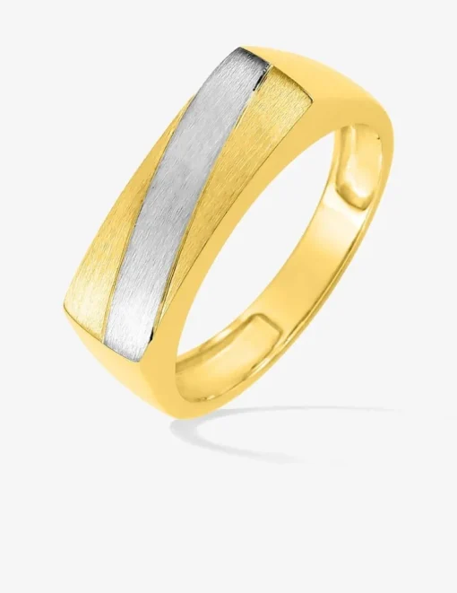 Chevalière plateau rectangle brossé plaqué or et rhodium SO OR