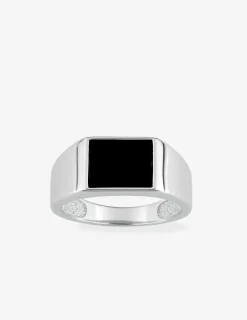 Chevalière plateau rectangle onyx 11 x 8 mm argent 925‰ rhodié SO OR