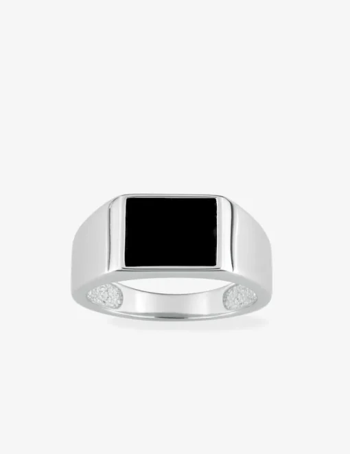 Chevalière plateau rectangle onyx 11 x 8 mm argent 925‰ rhodié SO OR