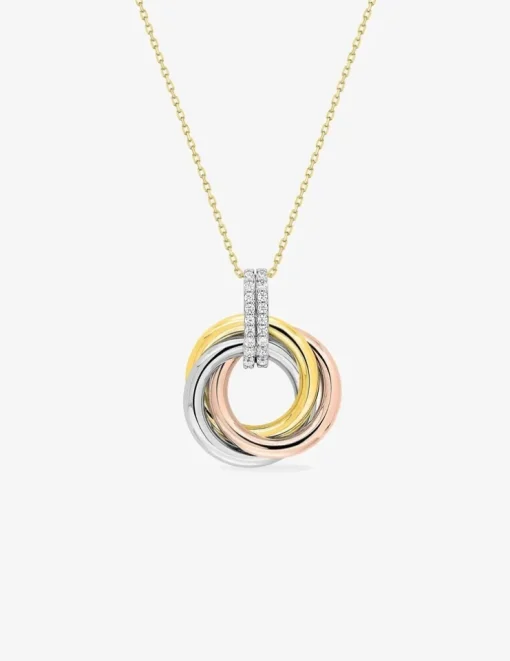 Collier 3 ors 375 ‰, rhodium, mutli anneaux et oxydes de zirconium SO OR