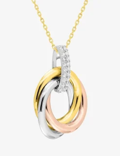 Collier 3 ors 375 ‰, rhodium, mutli anneaux et oxydes de zirconium SO OR