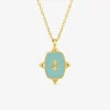 Collier acier doré avec motif et laque turquoise sur bélière SO OR