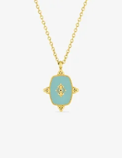 Collier acier doré avec motif et laque turquoise sur bélière SO OR