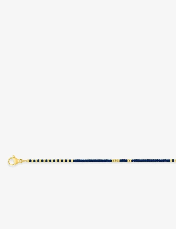 Collier acier doré, boules de verre bleue et hématite SO OR