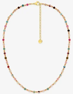 Collier acier doré, boules de verre rose SO OR