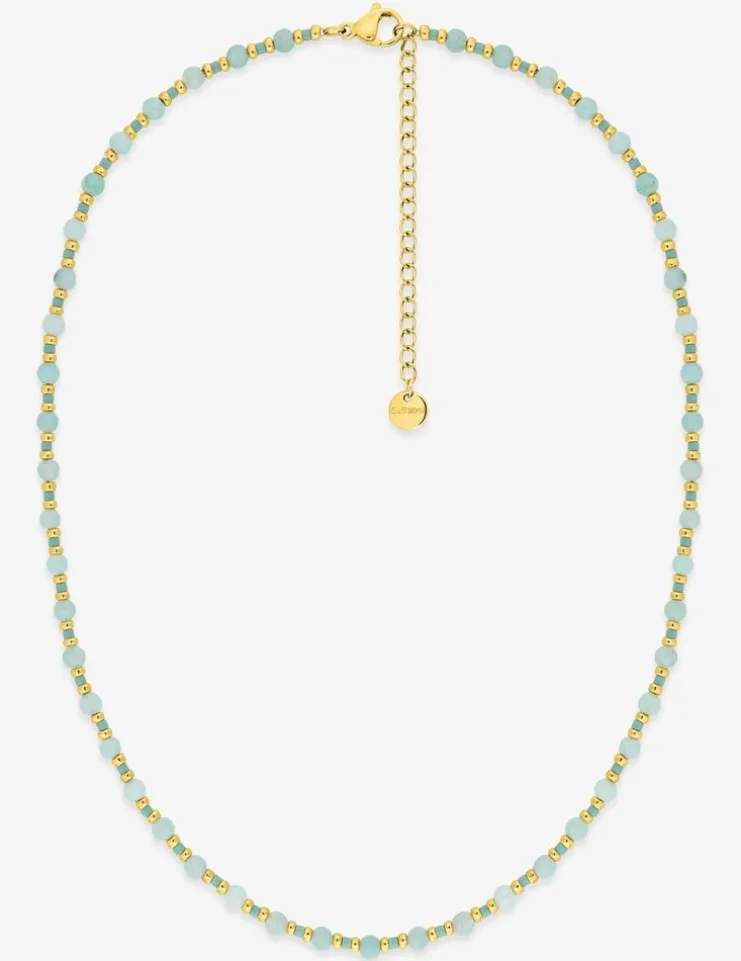 Collier acier doré, cristaux et perles de verre SO OR