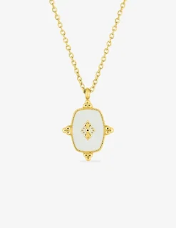 Collier acier doré et motif laque blanche SO OR