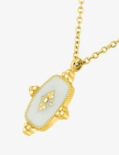 Collier acier doré et motif laque blanche SO OR