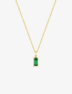 Collier acier doré et oxyde de zirconium vert rectangle SO OR
