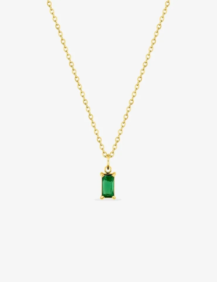 Collier acier doré et oxyde de zirconium vert rectangle SO OR