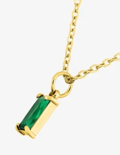 Collier acier doré et oxyde de zirconium vert rectangle SO OR
