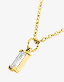 Collier acier doré et oxyde de zirconium blanc rectangle SO OR