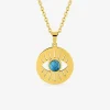 Collier acier doré pendentif œil et turquoise bleue SO OR