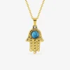 Collier acier doré pendentif main de Fatma, turquoise SO OR
