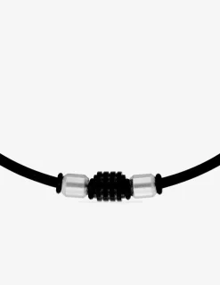 Collier acier gris cordon noir fantaisie SO OR