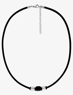 Collier acier gris cordon noir fantaisie SO OR