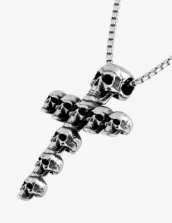 Collier acier têtes de mort en croix et maille fantaisie SO OR