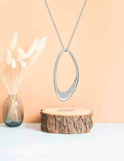 Collier argent 925 ‰ pendentif ovale oxyde de zirconium SO OR