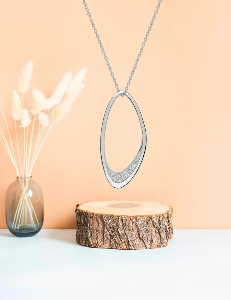 Collier argent 925 ‰ pendentif ovale oxyde de zirconium SO OR
