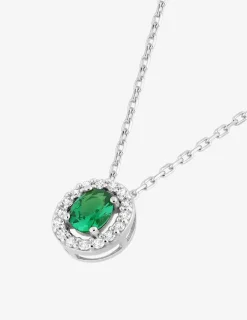 Collier argent 925 ‰ rhodié et oxydes de zirconium vert SO OR