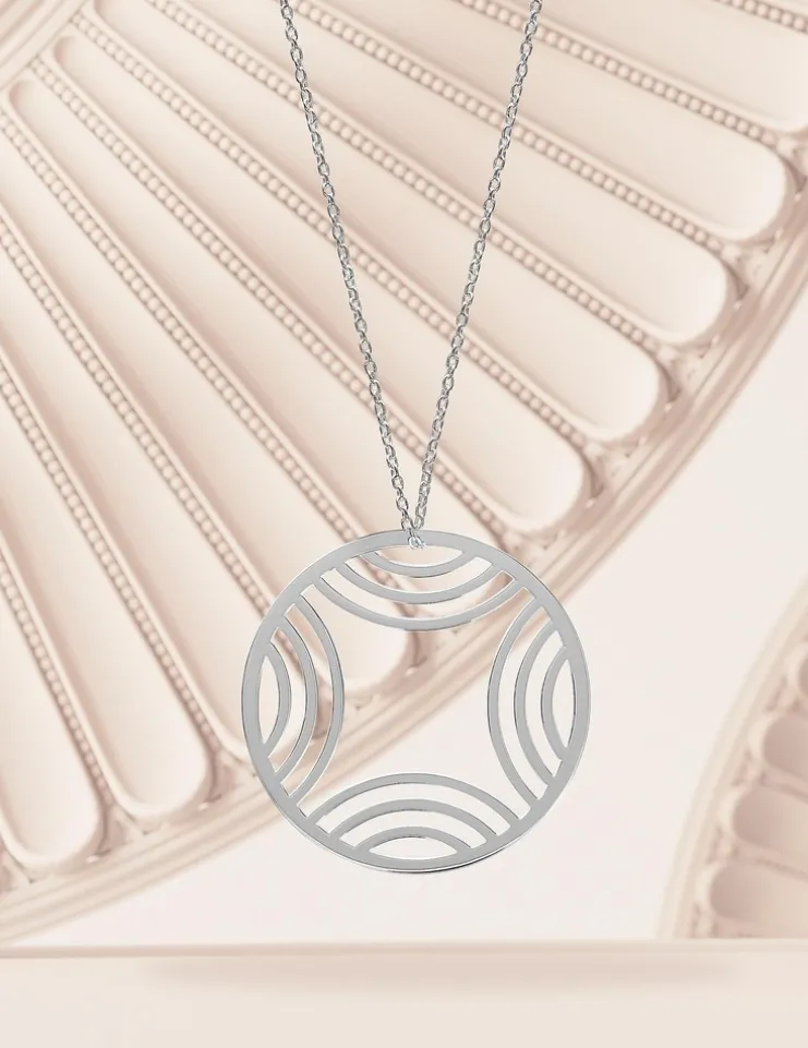 Collier argent 925 ‰ rhodié motif cercle C et oxyde de zirconium SO OR