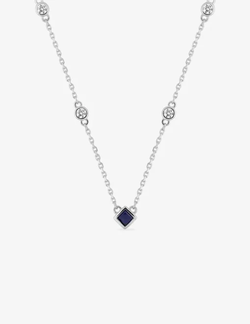 Collier argent 925 ‰ rhodié, oxyde de zirconium blanc et bleu SO OR