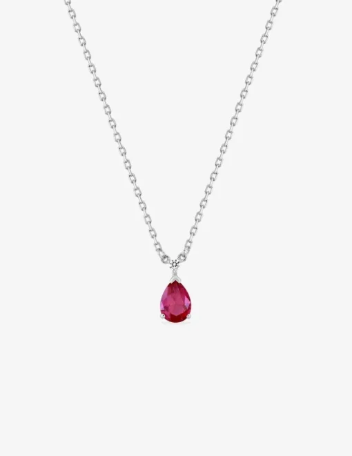 Collier argent 925‰ rhodié et oxyde de zirconium rouge poire SO OR