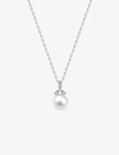 Collier argent 925‰ rhodié perle 7 mm et trilogie oxydes de zirconium SO OR