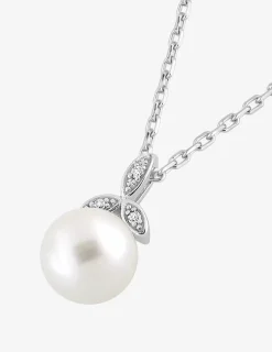 Collier argent 925‰ rhodié perle 7 mm et trilogie oxydes de zirconium SO OR