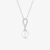 Collier argent 925‰ rhodié perle ovale et poire oxydes de zirconium SO OR