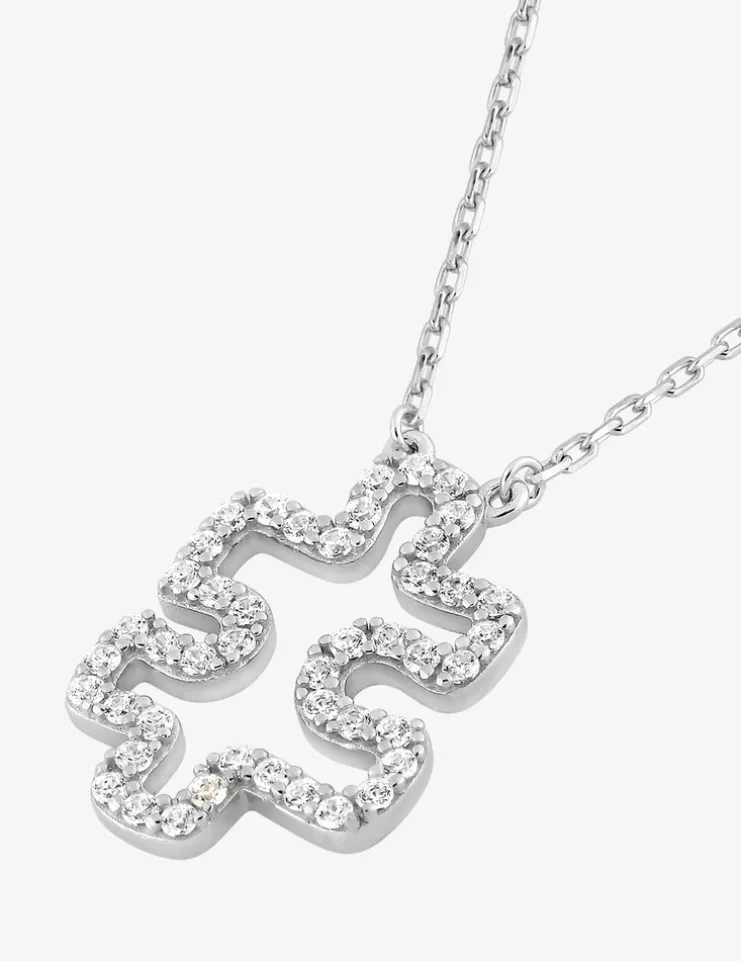 Collier argent 925‰ rhodié pièce de puzzle oxydes de zirconium SO OR