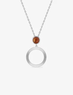 Collier argent gris 925‰ ambre cercle fantaisie SO OR