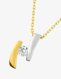 Collier bicolore or jaune 375 ‰ et oxyde de zirconium serti 4 griffes SO OR