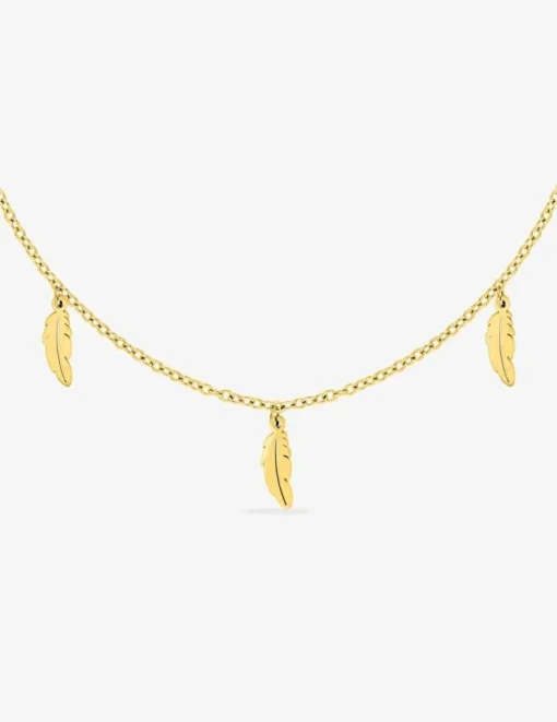 Collier breloques plume acier doré SO OR