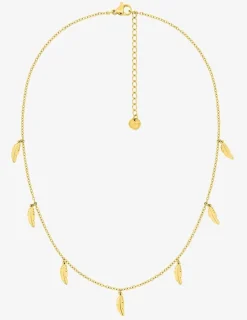 Collier breloques plume acier doré SO OR