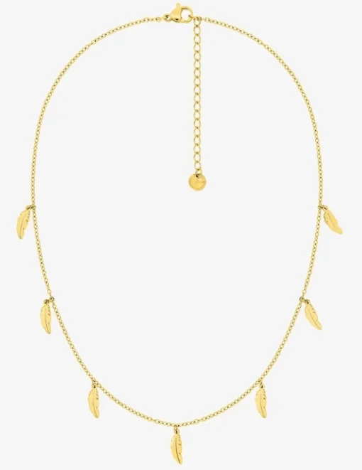 Collier breloques plume acier doré SO OR