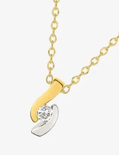 Collier chaîne forçat courbes bicolores plaqué or, rhodium et oxyde de zirconium SO OR