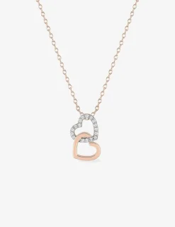 Collier chaîne forçat cœur plaqué or rose + cœur rhodium et oxydes de zirconium entrelacés SO OR
