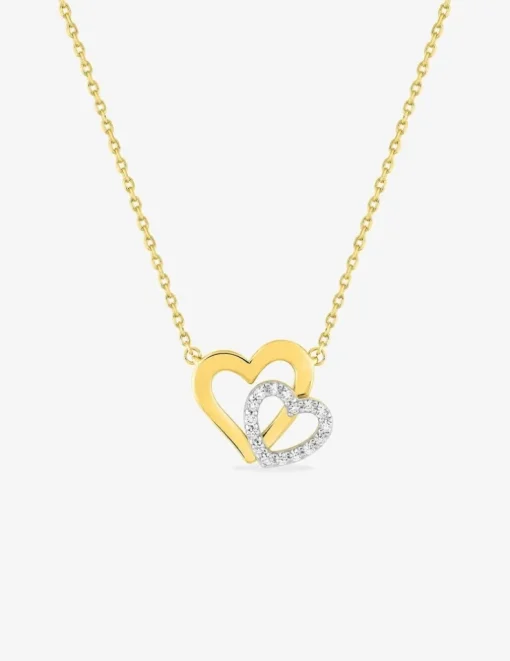 Collier chaîne forçat cœur plaqué or + cœur rhodium et oxydes de zirconium SO OR