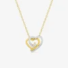 Collier chaîne forçat double cœur bicolore plaqué or, rhodium et oxyde de zirconium SO OR
