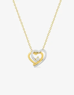 Collier chaîne forçat double cœur bicolore plaqué or, rhodium et oxyde de zirconium SO OR