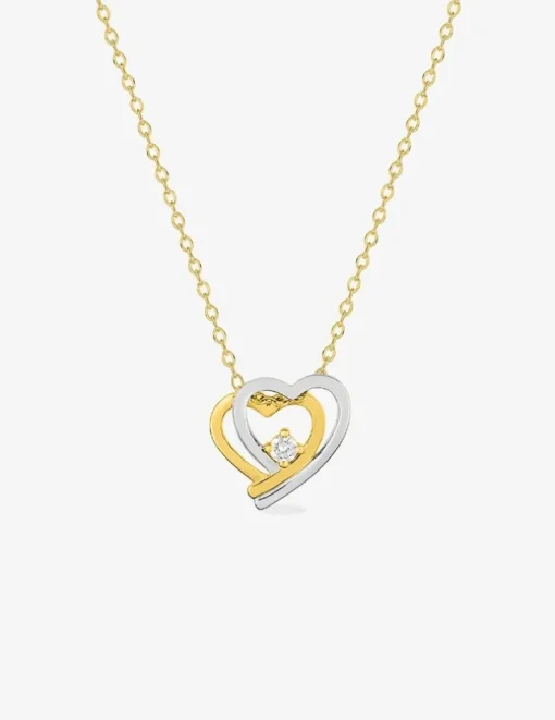 Collier chaîne forçat double cœur bicolore plaqué or, rhodium et oxyde de zirconium SO OR