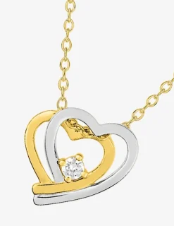 Collier chaîne forçat double cœur bicolore plaqué or, rhodium et oxyde de zirconium SO OR