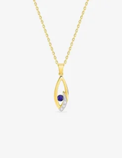 Collier chaîne forçat feuille bicolore plaqué or, rhodium et oxyde de zirconium blanc et bleu foncé SO OR