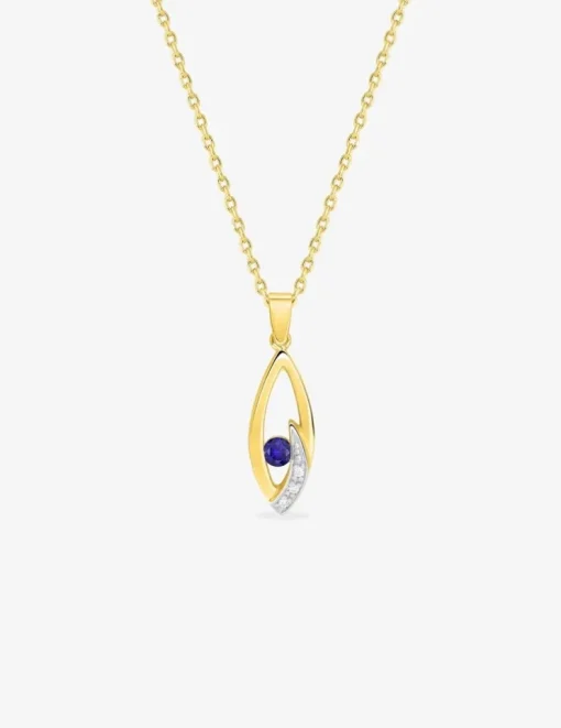 Collier chaîne forçat feuille bicolore plaqué or, rhodium et oxyde de zirconium blanc et bleu foncé SO OR