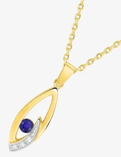 Collier chaîne forçat feuille bicolore plaqué or, rhodium et oxyde de zirconium blanc et bleu foncé SO OR