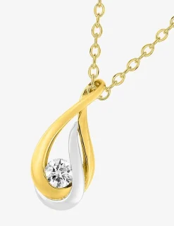 Collier chaîne forçat goutte bicolore plaqué or, rhodium et oxyde de zirconium SO OR