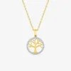 Collier chaîne forçat motif arbre de vie plaqué or et cercle oxydes de zirconium sur rhodium SO OR