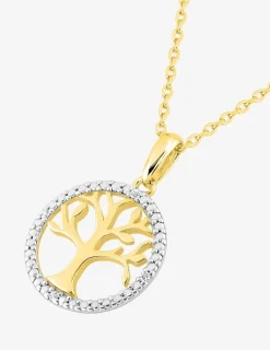 Collier chaîne forçat motif arbre de vie plaqué or et cercle oxydes de zirconium sur rhodium SO OR